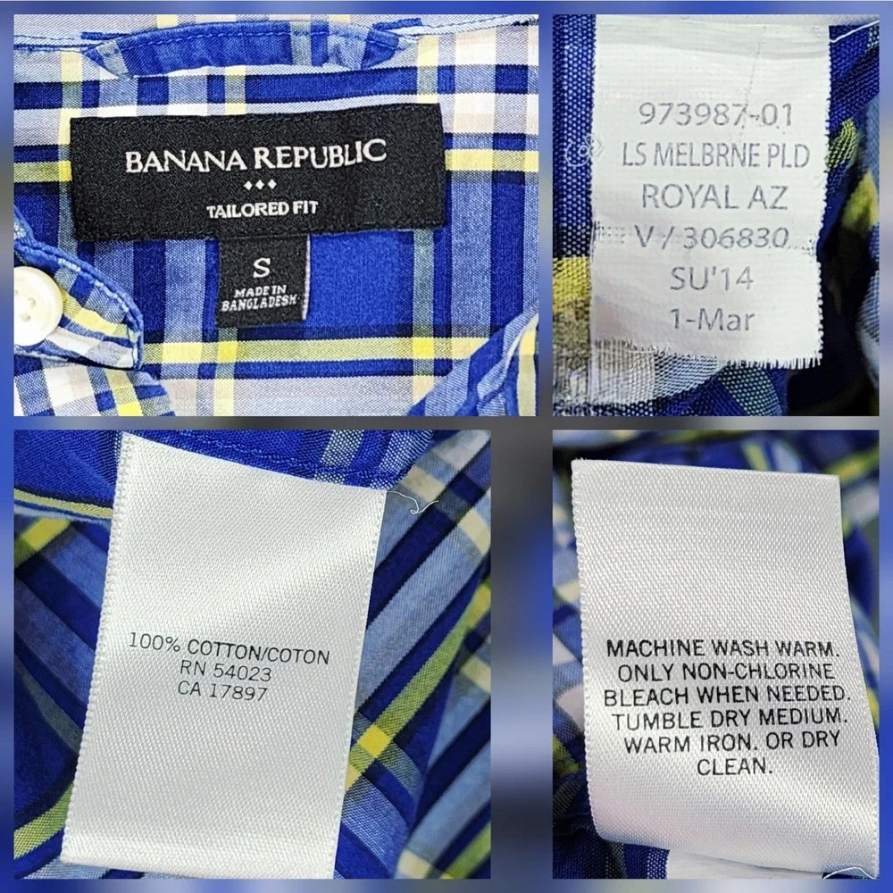 Banana Republic Button Up‎ Shirts S Men Lot 2 Buffalo Plaid Blue Pink Slim Fit
